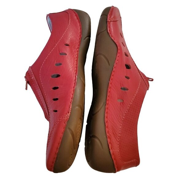 Propet Casual Leather Zip Up Shoes, Woman's Red Leather Flats - Picture 4 of 6